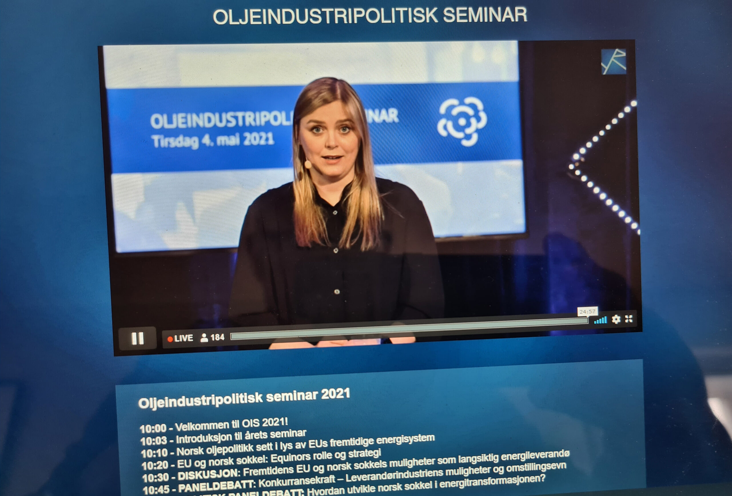 Olje- og energiminister Tina Bru sier EUs nye klimastrategi gir Norge store muligheter. (Skjermdump)