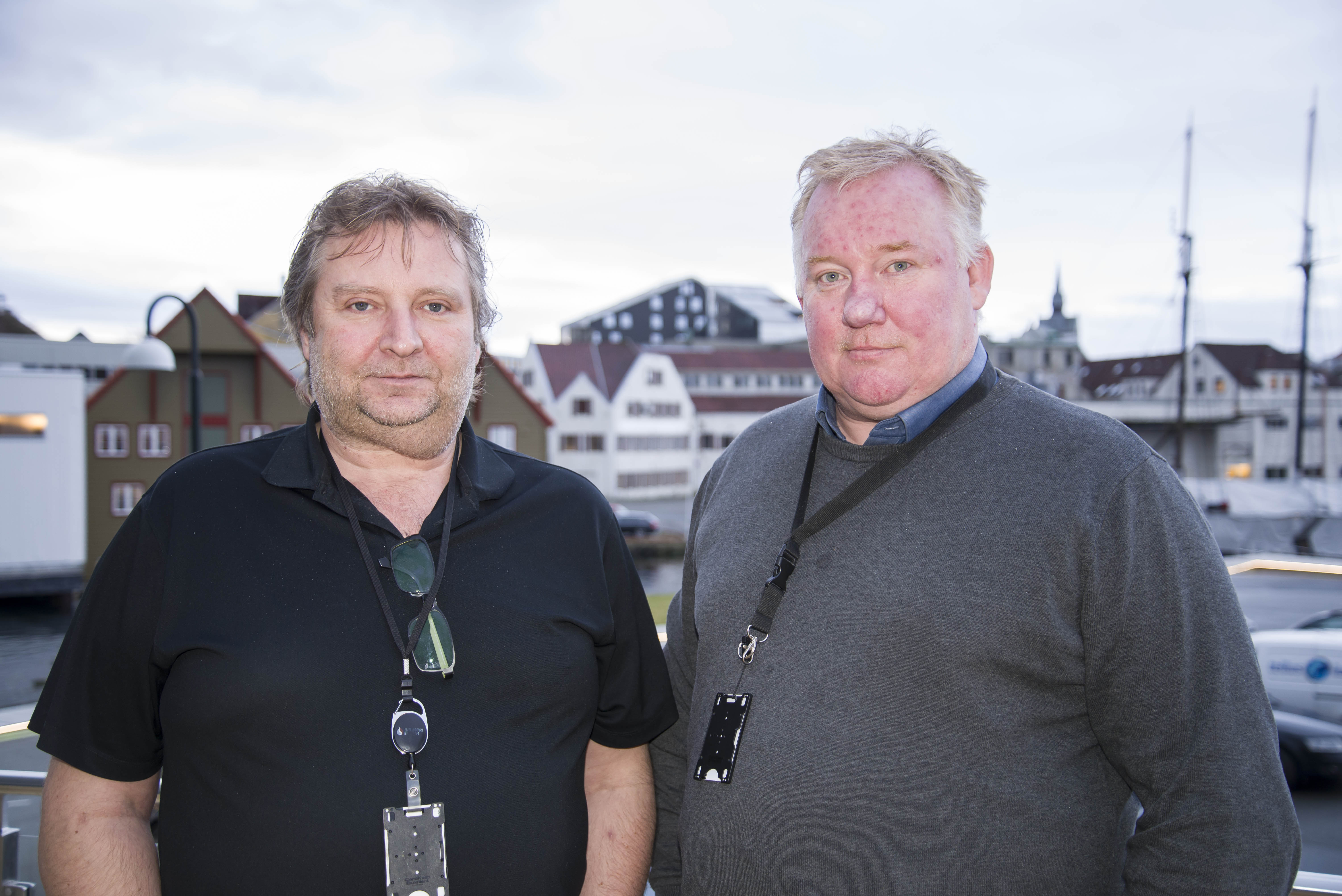 Forbundssekretærene Harald Hereid (tv) og Einar Johannessen i Industri Energi reagerer på at NAV ikke forholder seg til at det finnes ulike overenskomster i oljesektoren.
