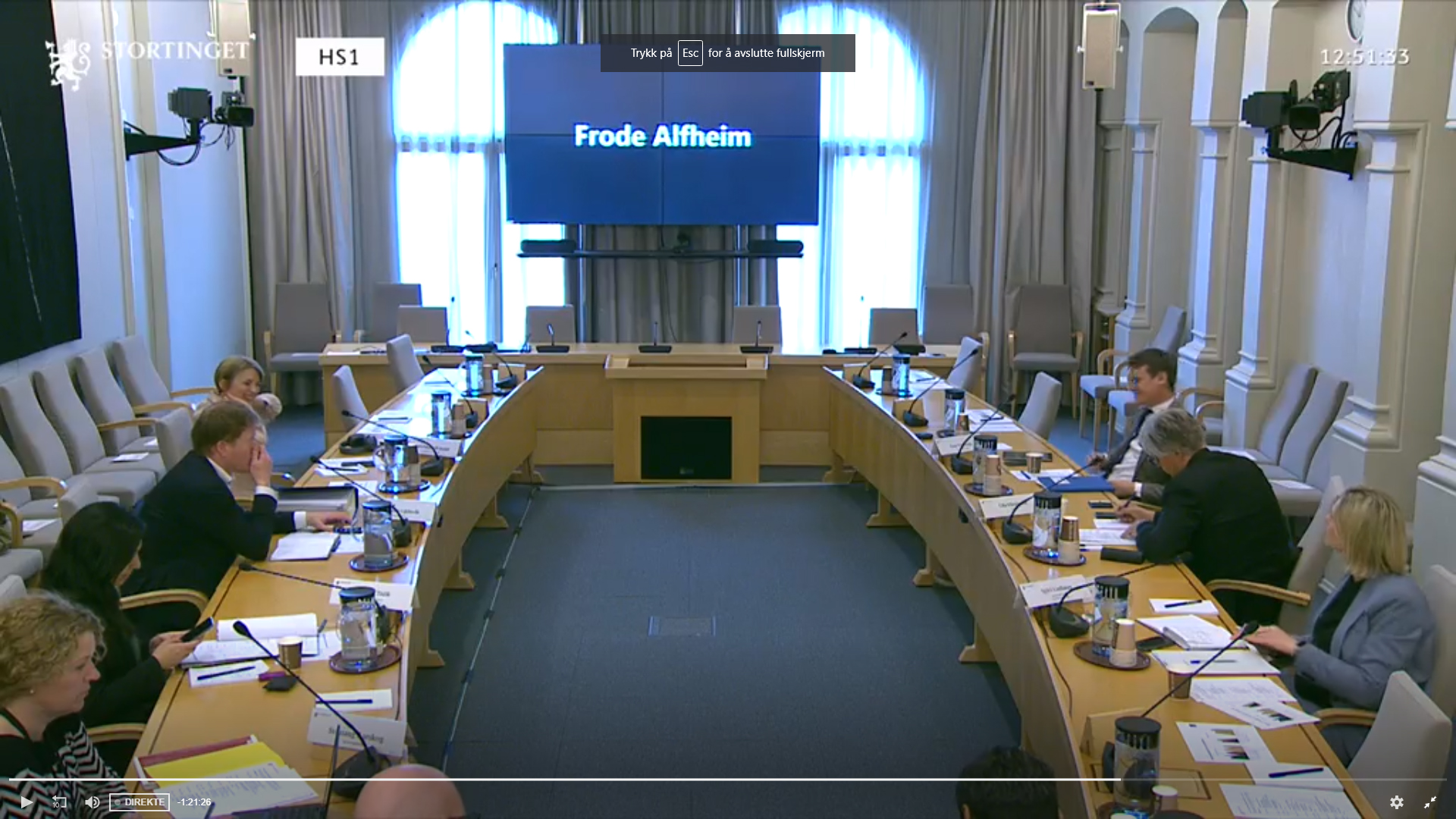Frode Alfheim deltok i dagens høring om oljepakken i Stortinget. (Skjermdump)