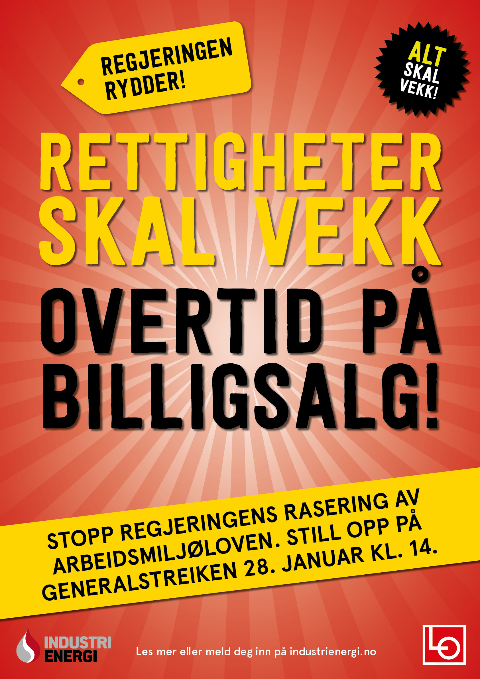 Industri Energi streikeplakat til den politiske streiken 28. januar 2015.