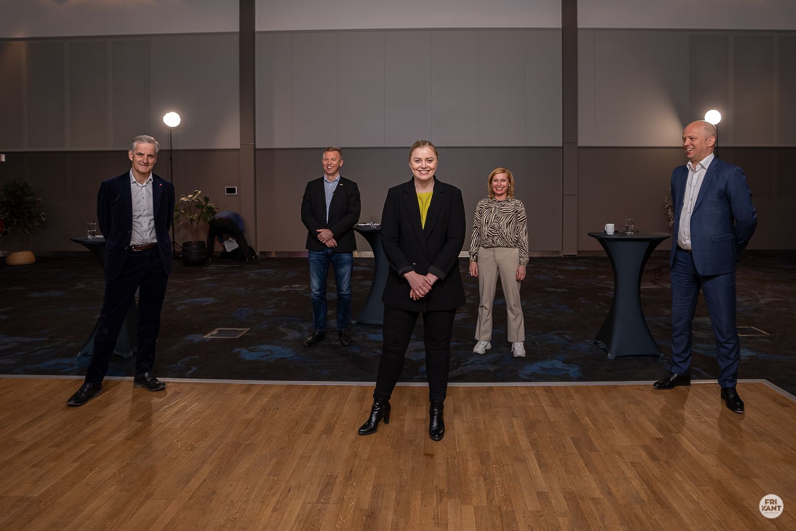 Jonas Gahr Støre, Frode Alfheim, Tina Bru og Trygve Slagsvold Vedum deltok i debatten. Foto: Frank Rune Isaksen, Frikant